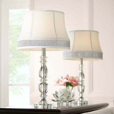 Crystal Column Table Lamp, Rolland Brass And Crystal Column Table Lamps
