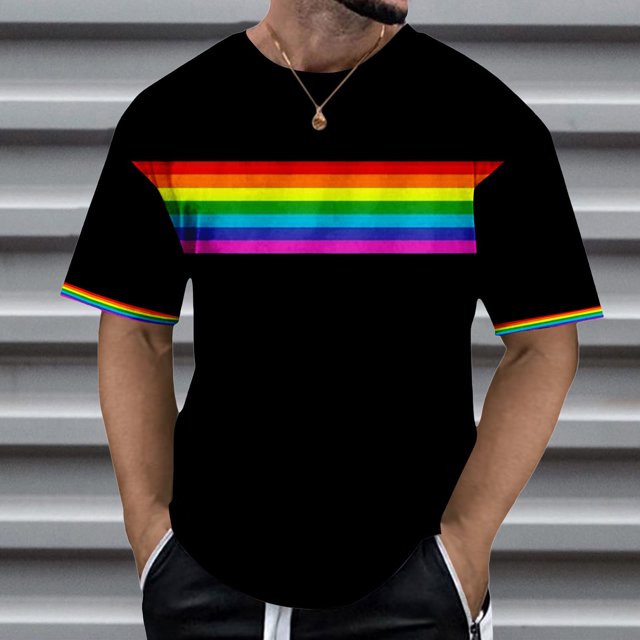 iTNHFP T-Shirts pour Hommes Pack T-Shirt à Manches Courtes Rayé Grand Col Rond Basique Décontracté Hauts Rayés Colorés Vêtements Arc-en-Ciel