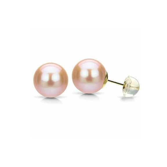 ADDURN Pink Perfect Round High-Luster Freshwater Pearl 14kt Yellow Gold Stud Earrings