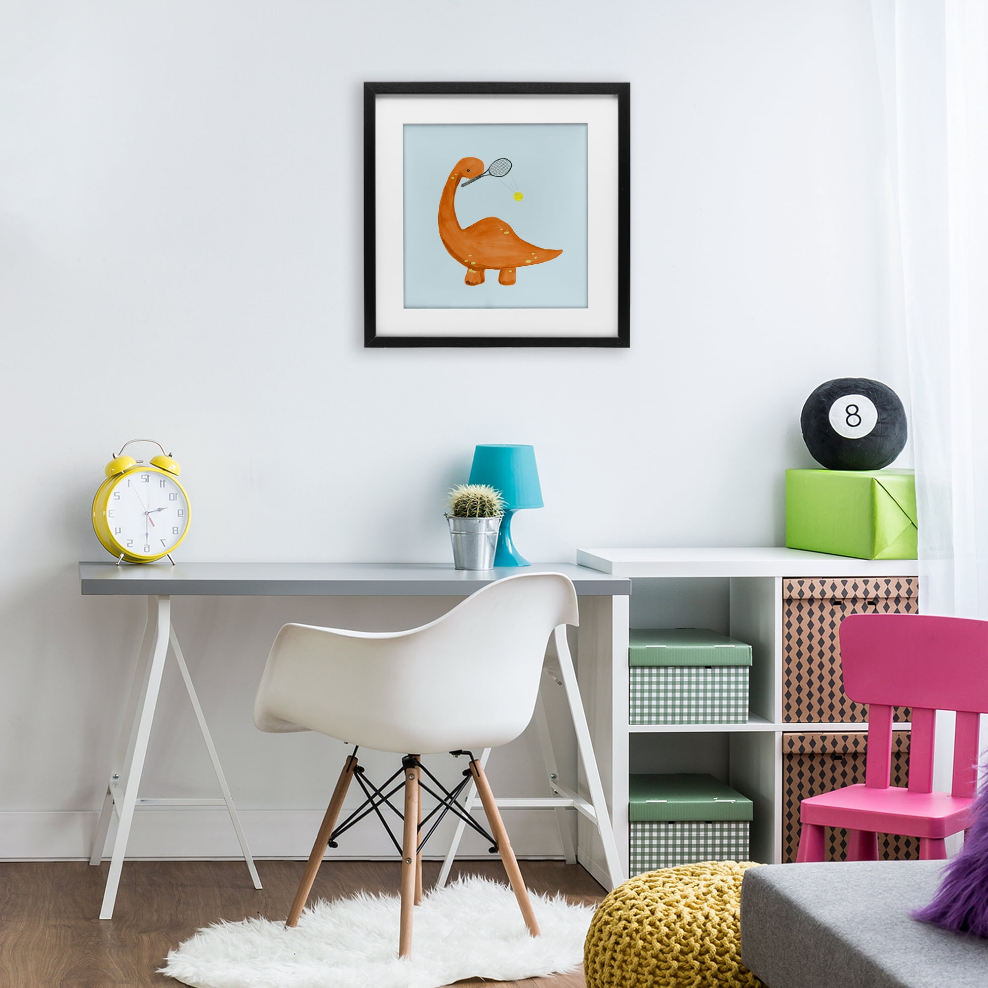 Stupell Industries Baby Dino Playing Tennis Black Framed Print Under Glass, design by Lucille Price