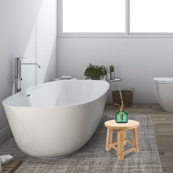 BESTYASH 1Pcs Beige Solid Wood Bathroom Stool Anti-slip Small Round Footstool for Home