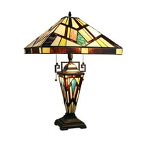RADIANCE Goods Tiffany-Style Blackish Bronze 3-Light Mission Double-Lit Table Lamp 16" Shade