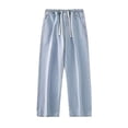 thumbnail image 7 of Fengqque Men's Vintage Fashion Solid Casual Elastic Waist Drawstring Jeans Pants with Pockets Light Blue M, 7 of 7