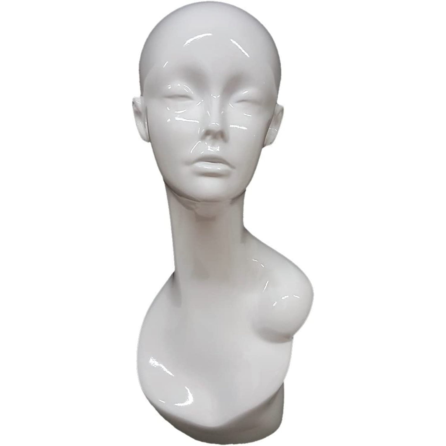 Female Glossy White Mannequin Head Stand 19"H