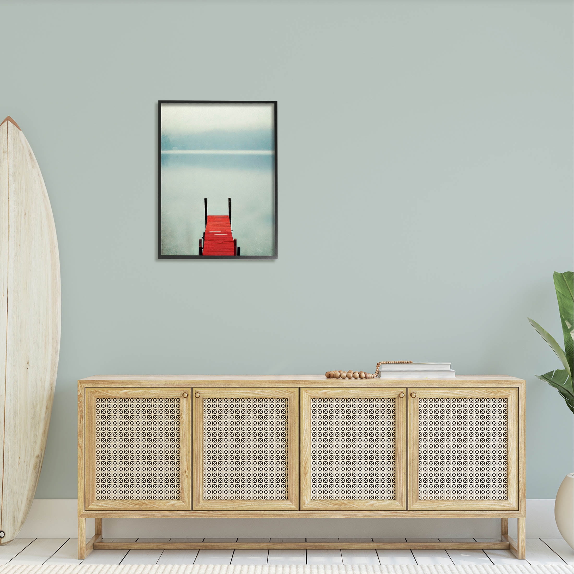 Stupell Industries Misty Red Dock Scene Photograph Black Framed Art Print Wall Art, Design by Carrie Ann Grippo-Pike