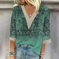 thumbnail image 2 of Womens Blouses Long Sleeve Fashion Women's Summer V-Neck 3/4 Sleeve Lace Print Casual T-Shirt Blouse, 2 of 5