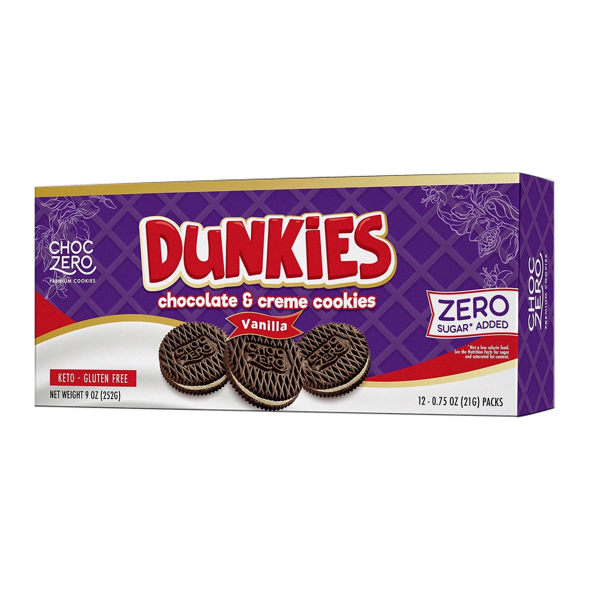 ChocZero Dunkies Sugar Free Chocolate Sandwich Cookies, Keto, Gluten Free, 9 oz Box