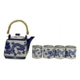 thumbnail image 3 of Heavenly Blue Oriental Ryu Dragon King Hexagonal Teapot With 4 Tea Cups Set, 3 of 10