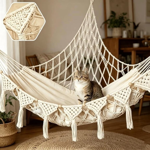 One Hand-Woven Cat Hammock, A Wall-Mounted Cat Basket Suitable For All Seasons, A Pet Relaxation Bed That Requires No Assembly.