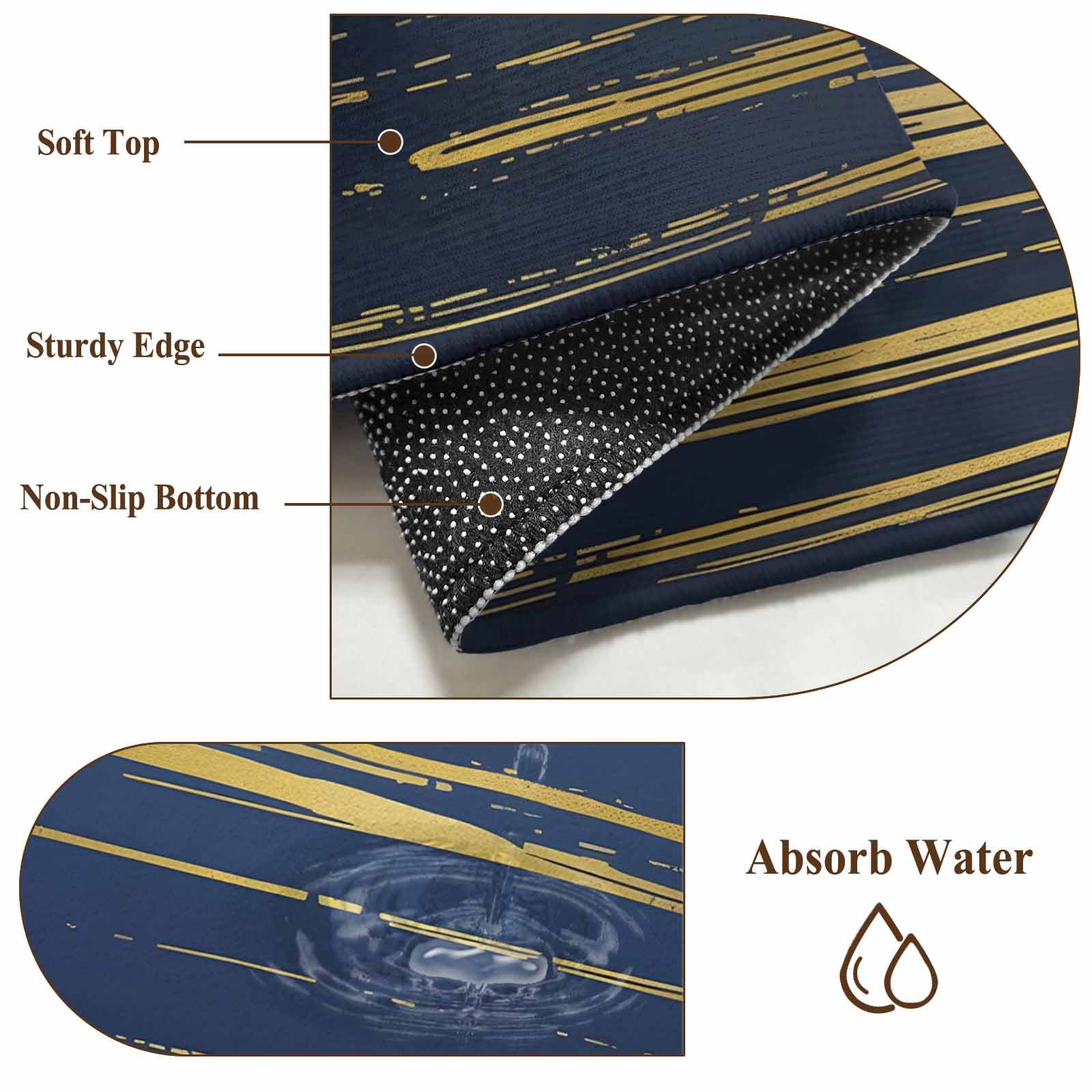 Blue Yellow Striped Area Rugs 2.7'x5', Washable Small Throw Rugs for Kitchen Bedroom, Modern Abstract Art Stripes Indoor Outdoor Rug Non-Slip Low Pile Carpet Runner Reversible Floor Mats