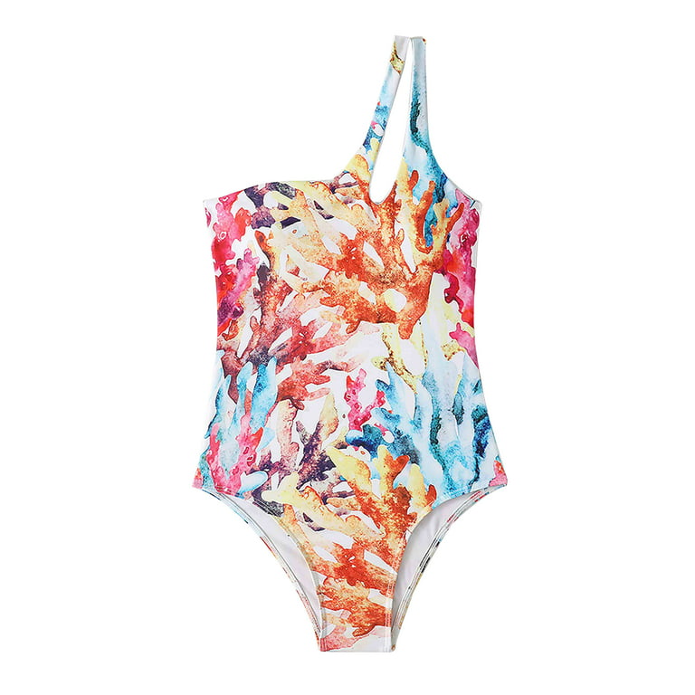 Hawee Womens 1-Piece Coral Print Single-Belt Swimsuit Bathing Suit, Size  4-20