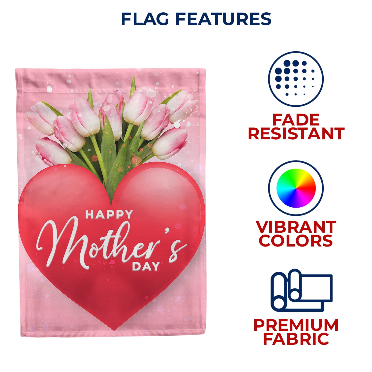 America Forever Happy Mother's Day Tulip House Flag 28 x 40 inches Red Heart Best Mom Ever Double Sided Holiday Seasonal Yard Outdoor Decorative Love You Mom Flag