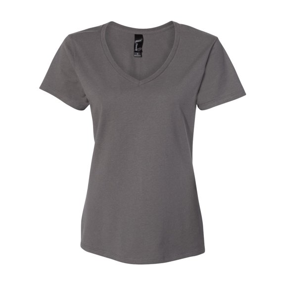 Hanes S04V Ladies' 4.5 oz. 100% Ringspun Cotton Nano-T V-Neck T-Shirt (2 PACK)