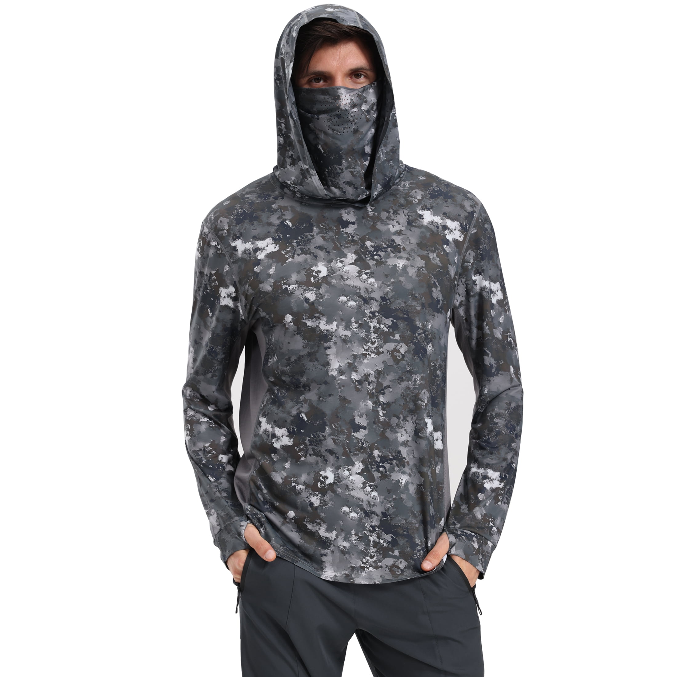 RPOVIG Camo Hunting Long-Sleeve Hooded Sweatshirt for Men UPF 50+ Fishing Hiking Camp Shirt,S-3XL