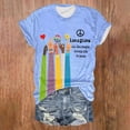 thumbnail image 2 of ZOHIUM Fashion Women's Fashion Round Neck Short Sleeve Retro Hippie All The People Living Life In Peace Printed Top T Shirt Summer Tops for Women Women's Shirts Casual (Light Blue,L), 2 of 3