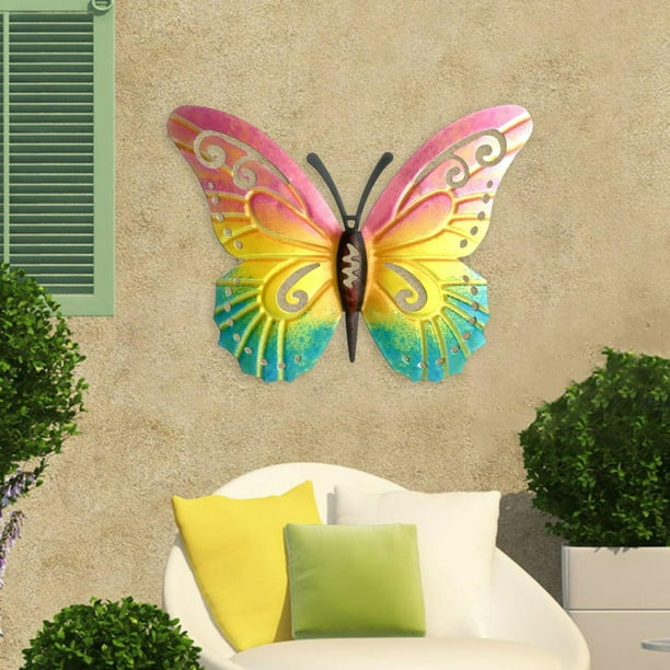 Decoraciones de pared de mariposa, esculturas colgantes, decoración de pared, figuritas de arte coleccionables para fondo, baño, sala de estar, patio, rosa amarillo azul