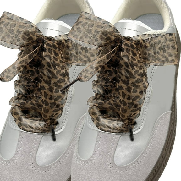 Leopards Print Organza Shoe Lace 140cm Long Organza Shoelaces 25mm Wide Flat Shoe Laces Replacement for Sneakers Runners