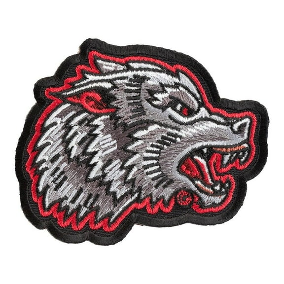 Snarling Wolf Head Embroidered Patch, Red, gray, black, white Wild Animal Theme Patches, 3.5" W x 3" H (8.9cm x 7.6cm) by PatchStop