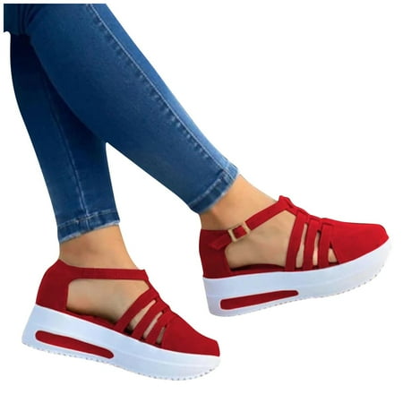 

ZHELIYO Women s sandals Platform Cusual Fashion Shoes Ladies Strap Sandals Buckle Solid Women s Wedge Women s Sandals Features: Red 10