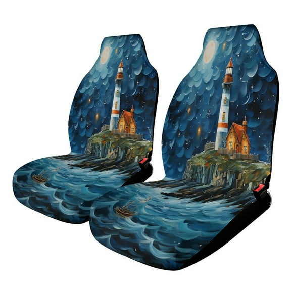 Lighthouse Sunrise Coast Scenery Pale Blue Tan Car Seat Covers Set of for 2 Front Seats,Auto Accessories Protectors Decor Universal Vehicle Seat Covers