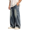 thumbnail image 2 of Jeans for Men Distressed Baggy Denim Pants Washed Streetwear Straight Wide Leg Jeans (Blue M), 2 of 5