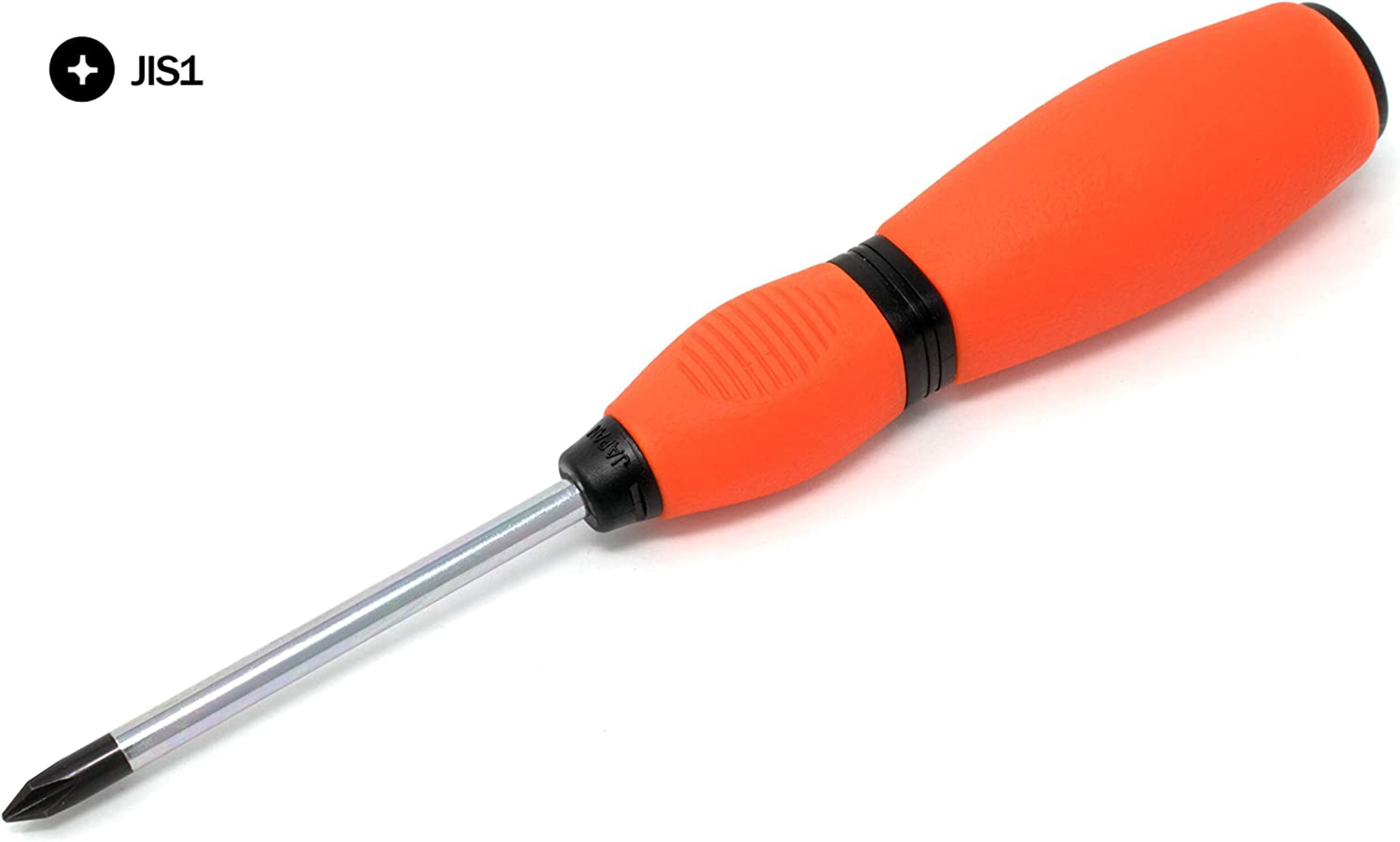 JIS (Japanese Industrial Standard) Screwdriver 3-Piece Set JIS No. #1, 2, 3 Cross Point Soft Grip Rubber Handle Made in Japan Large Medium Small Full Tang Solid Shaft 0159-101/102/103