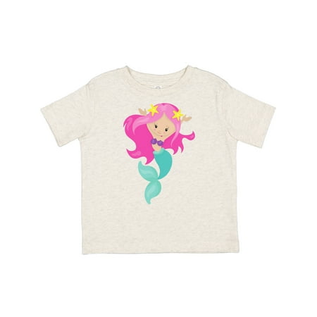 

Inktastic Cute Mermaid Little Mermaid Starfish Pink Hair Gift Toddler Toddler Girl T-Shirt