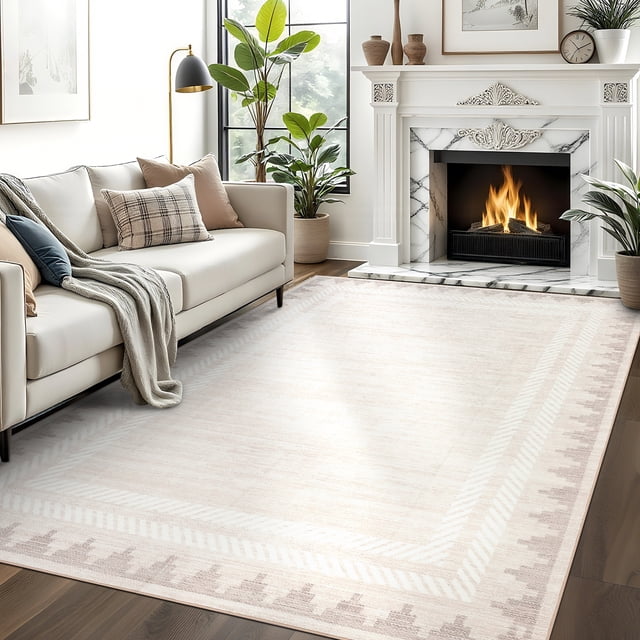9x12 Washable Modern Solid Area Rug, Non Slip TPR Backing Low Pile Carpet for Living Room, Bedroom, Dining Room,White