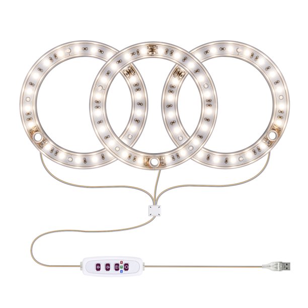 Lámpara LED de crecimiento para plantas con anillo angelical, espectro completo para interiores, ideal para suculentas y flores, temporizador inteligente, conexión USB, 3 cabezales, luz solar