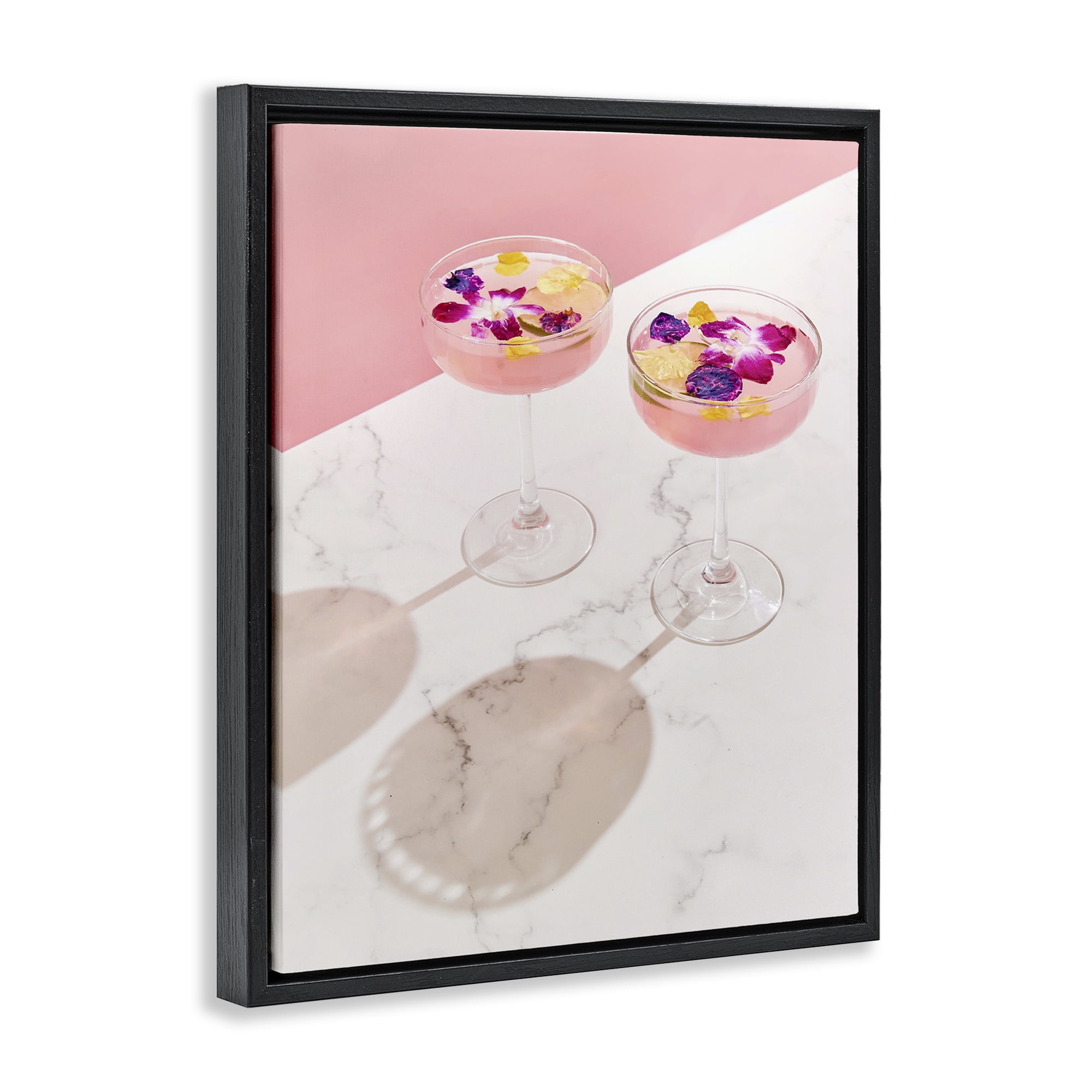 Stupell Industries Pink Floral Cocktails Food & Beverage Painting Black Floater Framed Art Print Wall Art, 17 x 21