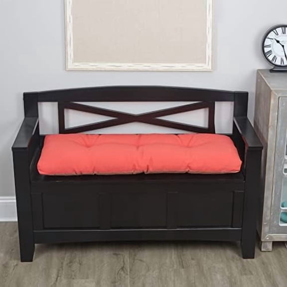 The Gripper Non-Slip Tufted Bench Cushion for Indoor Furniture, Assembled in USA, Entryway Storage, Bay Window, Corner Nook or Piano Seat, 35 Inches, Solid Coral