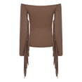 thumbnail image 4 of inhzoy Women's Fringe Trim Off Shoulder Long Sleeve Top Blouse Concert Cowgirl Disco Outfits Brown XL, 4 of 7