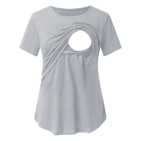 

Sodopo WWomen s Nursing Tops Solid Color Round Neck Maternity Shirts Short Sleeves Breastfeeding Maternity Tops Casual Pregnant Clothes