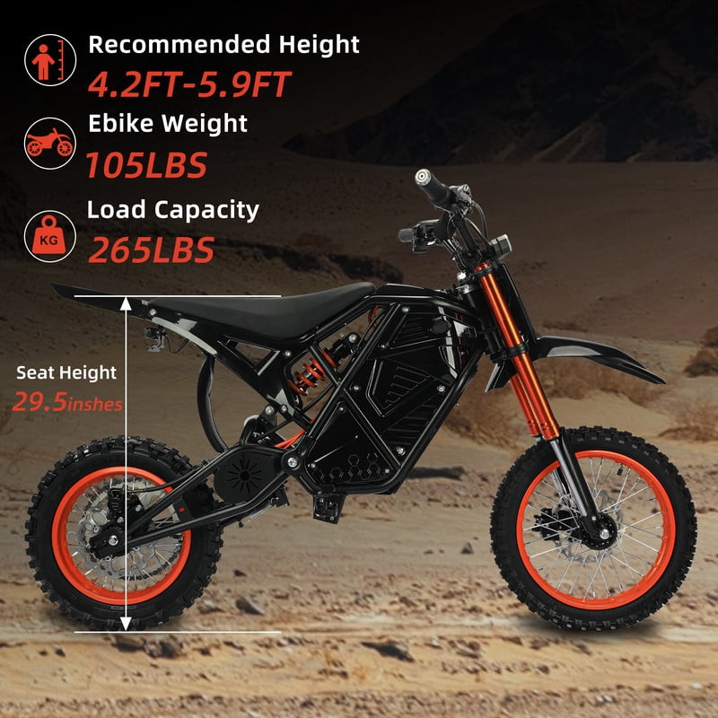 3000W(Peak)37MPH Electric Dirt Bike for Adult Teens,48V23AH Electric Motorcycle, 14"/12" all terrain off road bicycles,Hydraulic Disc Brakes UL2849