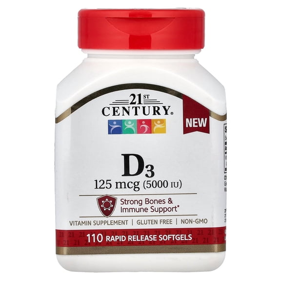 21st Century Vitamin D3, 125 mcg (5,000 IU), 110 Rapid Release Softgels