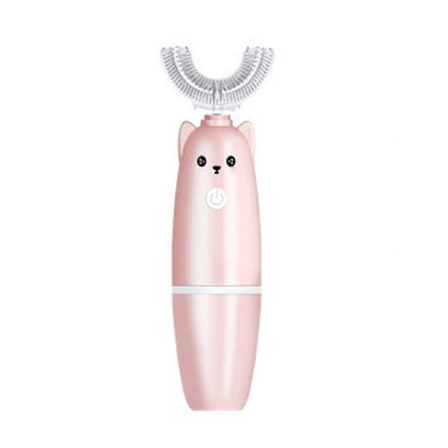 Children Electric Toothbrush Set Cartoon U-Shape Automatic Toothbrush Portable Teeth Cleaning Tool Pink