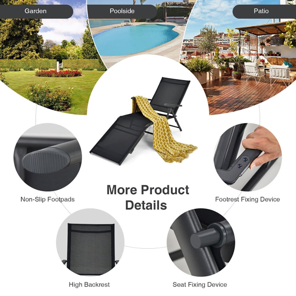 Aimee Lii 2 Pieces Foldable Chaise Lounge Chair with 2-Position Footrest, Patio Loungers, Black