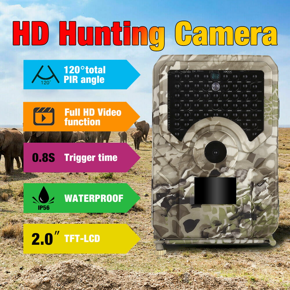 Hunt Trail Camera IP56 Waterproof FullHD 1080P PIR 15M Scouting Cam Night Vision 