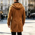 thumbnail image 5 of Men's Hooded Double Breasted Wool Blend Coat Mid-Length Windproof Overcoat Casual Winter Warm Trench Coat With Pockets Khaki XL, 5 of 5