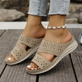 thumbnail image 5 of Dakaela Orthopedic Wedge Sandals for Women 2026 Comfortable Hollow out Bohemian Platform Summer Beach Slip on Slides with Arch Support Khaki 8, 5 of 8