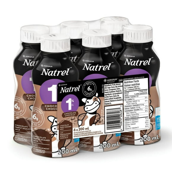 Natrel 1% Partly Skimmed Chocolate Milk, 6 x 200 mL