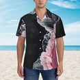 thumbnail image 4 of Daiia Pink White Ocean Waves Hawaiian Shirt for Men Gentle Cotton Regular Short Sleeve Casual-3X-Large, 4 of 9