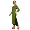 thumbnail image 4 of Moomaya Solid Long Kurti For Women Cotton Tunic 3/4 Sleeve Ethnic Formal Kurta w/ Pockets, 4 of 7