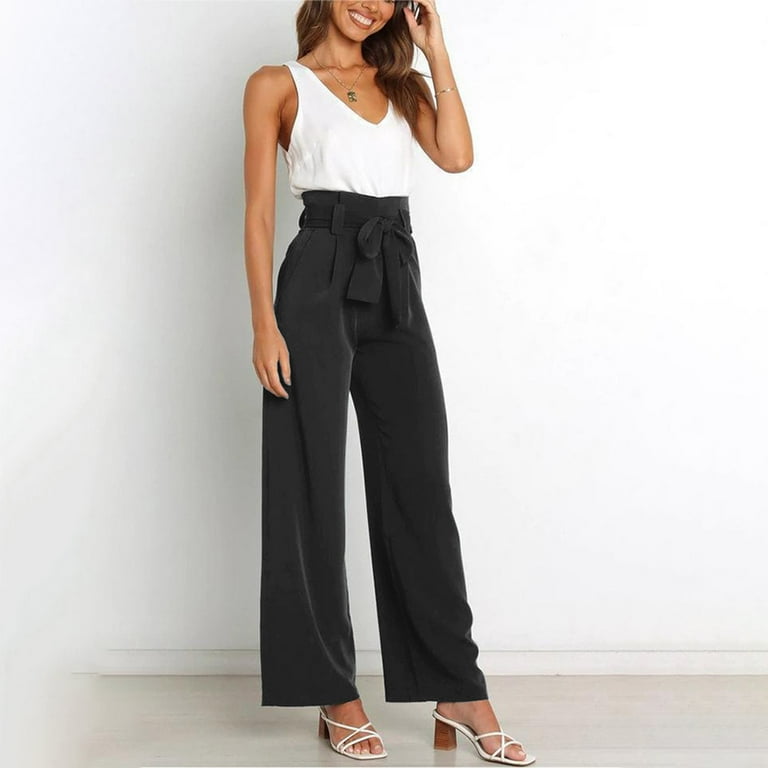 Women's Bow High Waist Wide Leg Pants Fashion Dressy