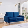 thumbnail image 2 of HomeStock Retro Renaissance 57 " Wide Upholstered Two Cushion Loveseat with Square Arms in Blue Velvet, 2 of 9