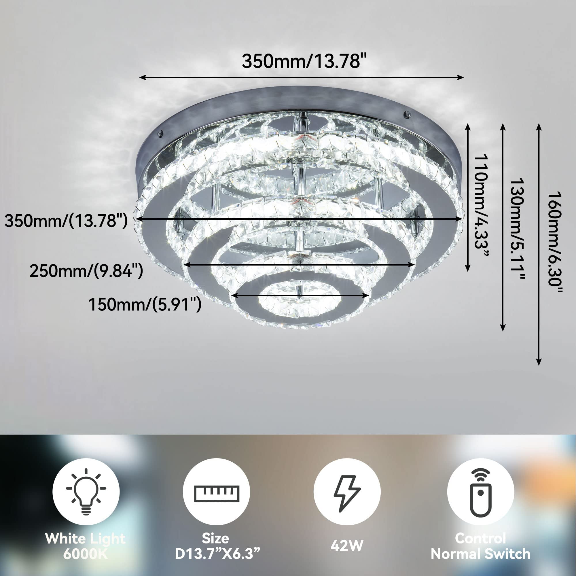 FRIXCHUR 3-Tier K9 Crystal Stainless Steel Chandelier