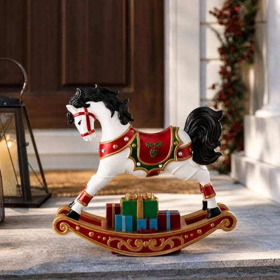 Edhome Christmas Rocking Horse Resin Tabletop Vintage Holiday Carousel Figurine