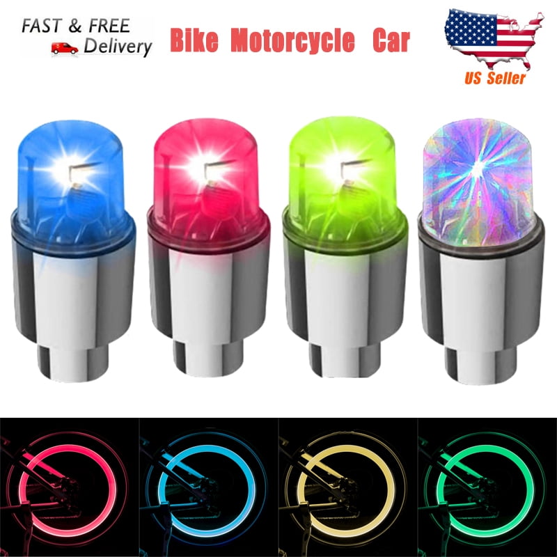 2 Neon LED Lamp Flash Tyre Wheel Valve Cap Light Fit Car Bike Bicycle Motorcycle
