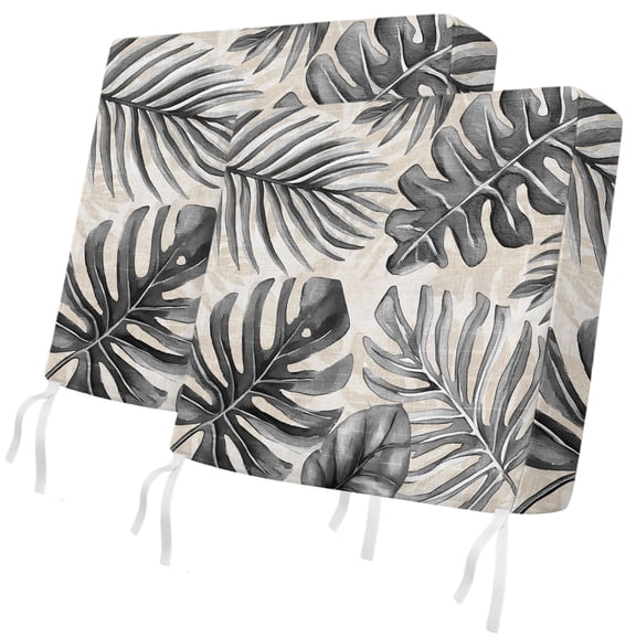 Outdoor Patio Cushion Covers 2 Pack Black Palm Leaves Chair Cushion Seat Pads with Ties & Zipper Waterproof Tropical Shadow Leaf Plants Chair Slipcovers for Outdoor Furniture Couch Sofa 20x18 Inch
