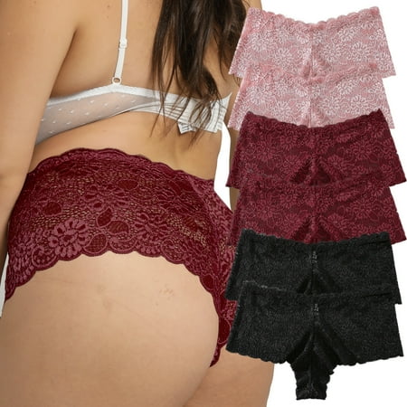 

Cinvik Sexy Cheeky Underwear Boyshorts Lace Panties for Women No Show Seamless Briefs for Women 6 Pack 4XL